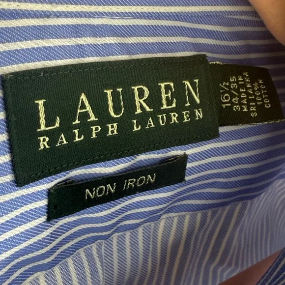 Lauren Ralph Lauren Men's Non-Iron Blue & White Striped Dress Shirt 100% Cotton - Picture 4 of 9